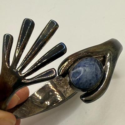 Sterling Silver Mexican Cuff Bracelet with Blue Stone (ST-HS)