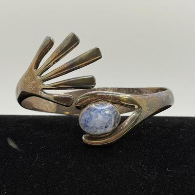 Sterling Silver Mexican Cuff Bracelet with Blue Stone (ST-HS)
