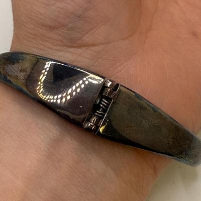 Sterling Silver Mexican Cuff Bracelet with Blue Stone (ST-HS)