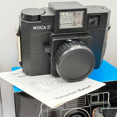 LOT 44K: Film Cameras: Argus Coated Cintar C3 Range Finder 35mm w/ Leather Case & Woca 120 GF w/ Box