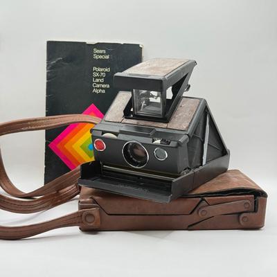 LOT 45K: Polaroid SX-70 Land Camera Alpha w/ Leather Case & Manual