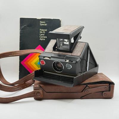 LOT 45K: Polaroid SX-70 Land Camera Alpha w/ Leather Case & Manual