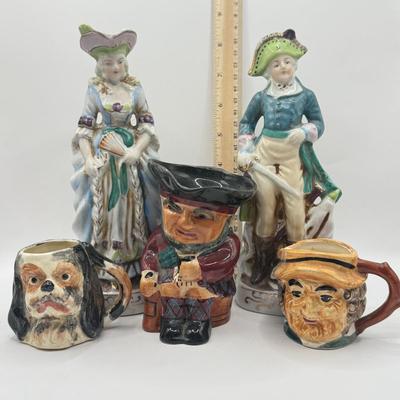 LOT 48K: 20th Century Lord & Lady Figurines Made in Japan, Staffordshire Shorter & Sons Toby Pitcher, Face Toby Mug made in...