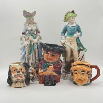 LOT 48K: 20th Century Lord & Lady Figurines Made in Japan, Staffordshire Shorter & Sons Toby Pitcher, Face Toby Mug made in...