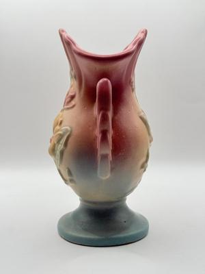 LOT 49K: Vintage Art Pottery: Hull USA Pink and Blue Magnolia Vase & Pair of McCoy Teal Swan Vases