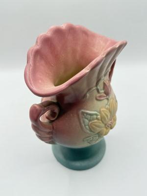 LOT 49K: Vintage Art Pottery: Hull USA Pink and Blue Magnolia Vase & Pair of McCoy Teal Swan Vases