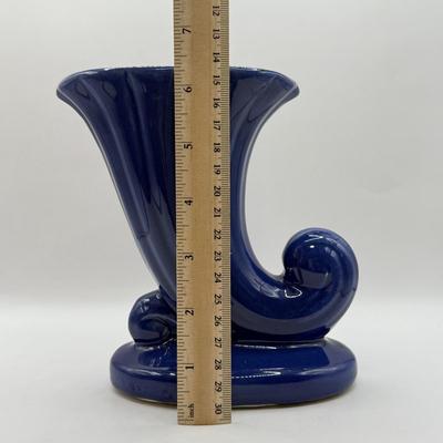 LOT 50K: Collection of Colorful Pottery: 1960s McCoy USA Triple Lily Vase, USA Pottery Cobalt Art Nouveau Vase, McCoy Yellow Pot&...