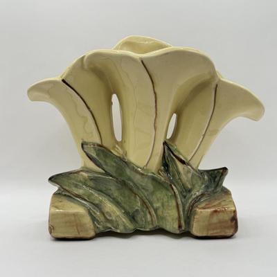 LOT 50K: Collection of Colorful Pottery: 1960s McCoy USA Triple Lily Vase, USA Pottery Cobalt Art Nouveau Vase, McCoy Yellow Pot&...