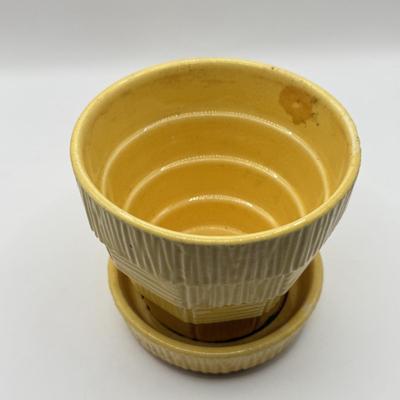 LOT 50K: Collection of Colorful Pottery: 1960s McCoy USA Triple Lily Vase, USA Pottery Cobalt Art Nouveau Vase, McCoy Yellow Pot&...