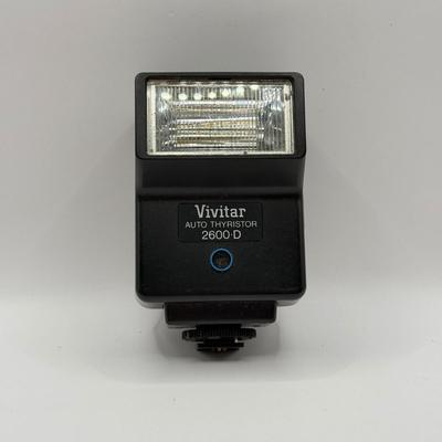 LOT 51K: Vivitar 58mm f/4.5-5.6 MC Macro Focusing Zoom Lens, Bower SFDRF Flash, Vivitar Auto Thyristor 2600-D Flash, DeJUR 135mm f/2.8...