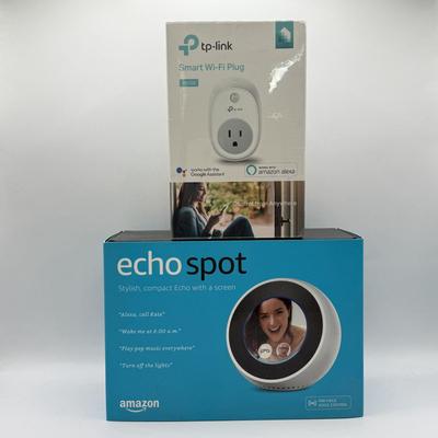 LOT 59K: Amazon Echo Spot Model VN94DQ w/ Box & NIP Tp-link Smart Wi-Fi Plug HS100