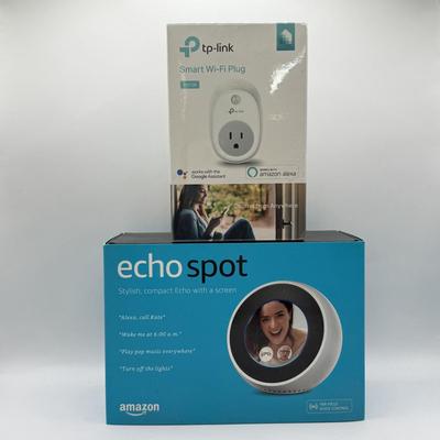 LOT 59K: Amazon Echo Spot Model VN94DQ w/ Box & NIP Tp-link Smart Wi-Fi Plug HS100