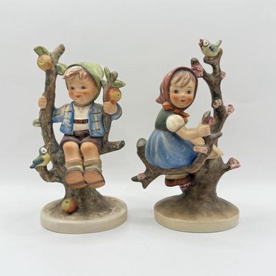 LOT 60K: Vintage Goebel M.I. Hummel Collection: Apple Girl and Apple Boy Figurines w/ 1977 Apple Boy Decorative Plate