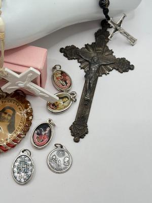 LOT 62J: 925 Italy Sterling Silver Mary Bracelet & Collection of Religious Charms, Rosaries & More