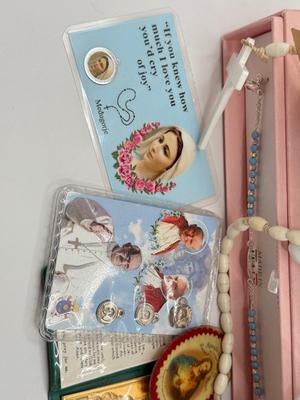 LOT 62J: 925 Italy Sterling Silver Mary Bracelet & Collection of Religious Charms, Rosaries & More