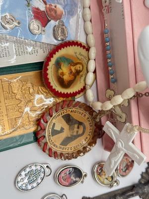 LOT 62J: 925 Italy Sterling Silver Mary Bracelet & Collection of Religious Charms, Rosaries & More