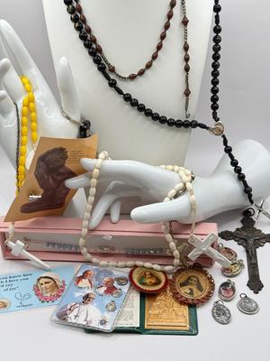 LOT 62J: 925 Italy Sterling Silver Mary Bracelet & Collection of Religious Charms, Rosaries & More
