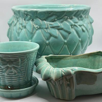 LOT 63K: Vintage Teal Pottery Planters made in USA: McCoy & More