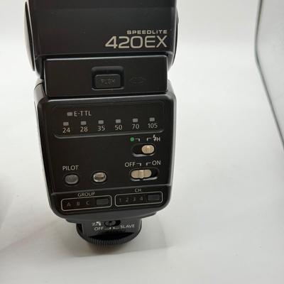 LOT 65K: Vintage & Modern Canon Collection: 24mm f/2.8 Lens, 50mm f/1.4 Lens, 35mm f/2.8 Lens, Power Winder A2, Speedlite Flashes:...