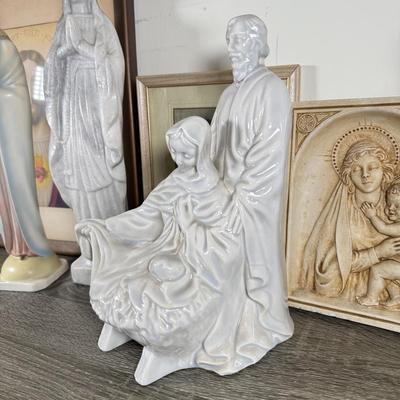 LOT 67K: Collection of Religious Statues & Framed Prints: Goebel, Jim Shore, Marble & More