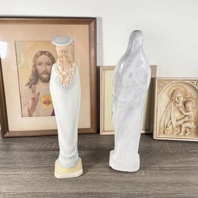 LOT 67K: Collection of Religious Statues & Framed Prints: Goebel, Jim Shore, Marble & More