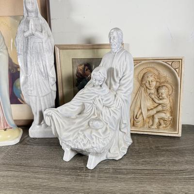 LOT 67K: Collection of Religious Statues & Framed Prints: Goebel, Jim Shore, Marble & More