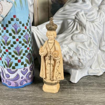 LOT 67K: Collection of Religious Statues & Framed Prints: Goebel, Jim Shore, Marble & More