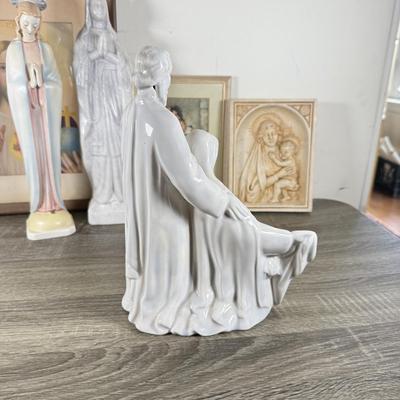 LOT 67K: Collection of Religious Statues & Framed Prints: Goebel, Jim Shore, Marble & More