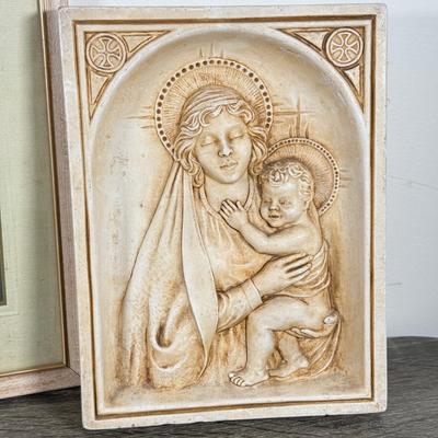 LOT 67K: Collection of Religious Statues & Framed Prints: Goebel, Jim Shore, Marble & More