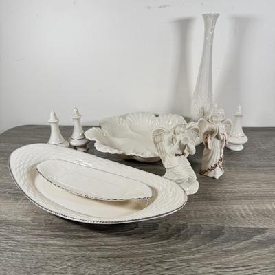 LOT 69K: Lenox Collection: China Jewels Angel, Trumpeting Angel, Woodland Bowl & Vase, Salt and Pepper Shaker Sets & More