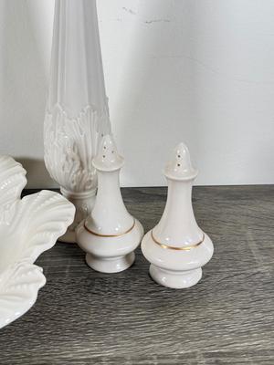 LOT 69K: Lenox Collection: China Jewels Angel, Trumpeting Angel, Woodland Bowl & Vase, Salt and Pepper Shaker Sets & More