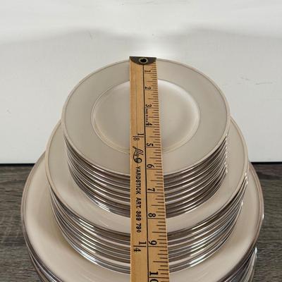 LOT 70K: Lenox Solitaire Plates in 3 Sizes w/ Montclair Tea Set & Salt and Pepper Shakers