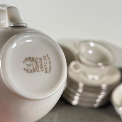 LOT 70K: Lenox Solitaire Plates in 3 Sizes w/ Montclair Tea Set & Salt and Pepper Shakers