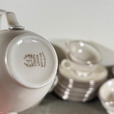 LOT 70K: Lenox Solitaire Plates in 3 Sizes w/ Montclair Tea Set & Salt and Pepper Shakers