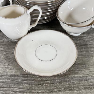 LOT 70K: Lenox Solitaire Plates in 3 Sizes w/ Montclair Tea Set & Salt and Pepper Shakers