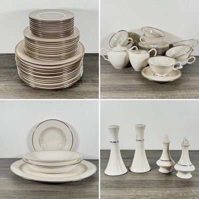 LOT 70K: Lenox Solitaire Plates in 3 Sizes w/ Montclair Tea Set & Salt and Pepper Shakers