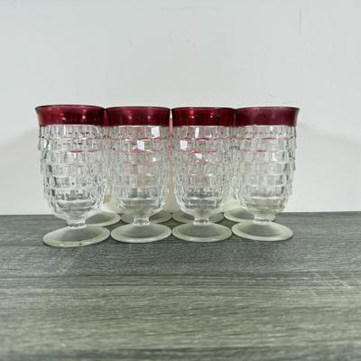 LOT 71D: Collection of Vintage Colored Glass: Green, Blue & Red Cut Clear