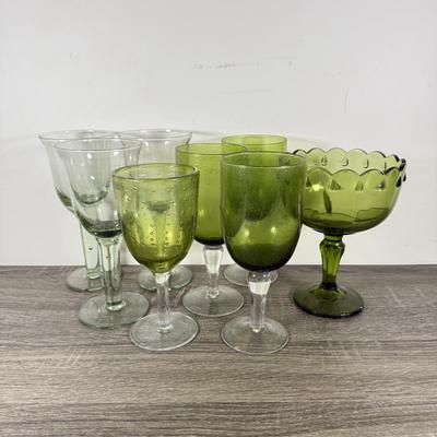 LOT 71D: Collection of Vintage Colored Glass: Green, Blue & Red Cut Clear