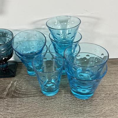 LOT 71D: Collection of Vintage Colored Glass: Green, Blue & Red Cut Clear