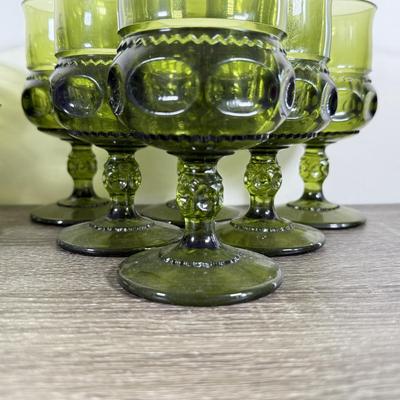 LOT 71D: Collection of Vintage Colored Glass: Green, Blue & Red Cut Clear