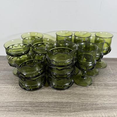 LOT 71D: Collection of Vintage Colored Glass: Green, Blue & Red Cut Clear