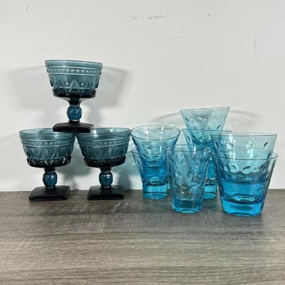 LOT 71D: Collection of Vintage Colored Glass: Green, Blue & Red Cut Clear