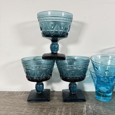 LOT 71D: Collection of Vintage Colored Glass: Green, Blue & Red Cut Clear
