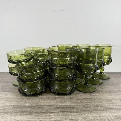 LOT 71D: Collection of Vintage Colored Glass: Green, Blue & Red Cut Clear