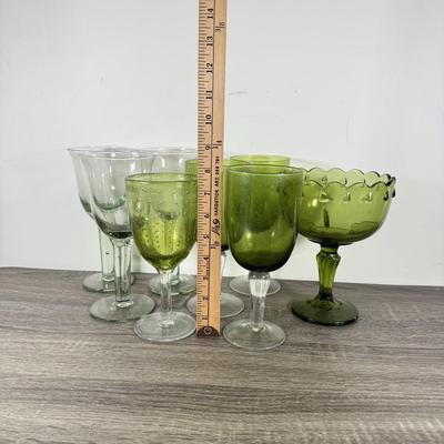 LOT 71D: Collection of Vintage Colored Glass: Green, Blue & Red Cut Clear