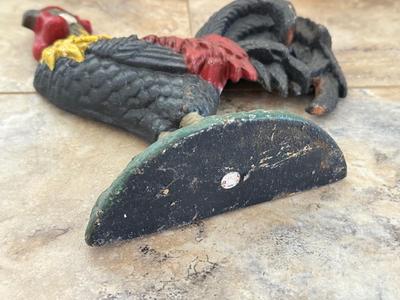 LOT 72K: Rooster Collection: 2003 Lamp, Table, Stained Glass, Mosaic Tray & Cast Iron Door Stop