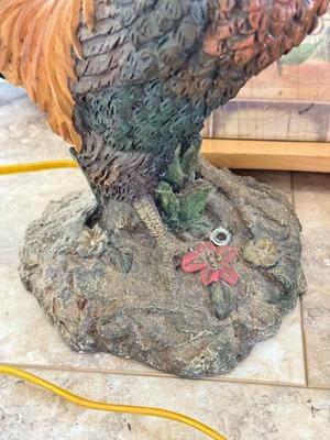 LOT 72K: Rooster Collection: 2003 Lamp, Table, Stained Glass, Mosaic Tray & Cast Iron Door Stop