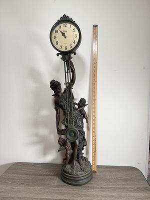 LOT 73D: Vintage Crosa Design Toscano Grande-Scale Flora Sculptural Swinging Pendulum Clock