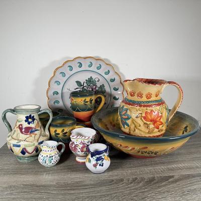 LOT 77K: Corsica Mugs & Bowls, Italian & Japanese Hand Painted Pottery Pieces & More