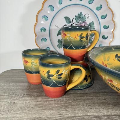 LOT 77K: Corsica Mugs & Bowls, Italian & Japanese Hand Painted Pottery Pieces & More